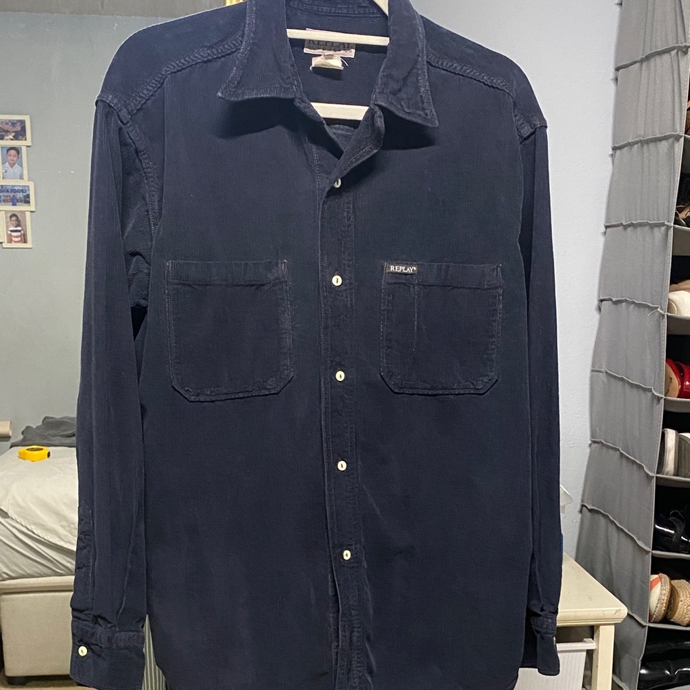 Replay black button up shirt, curdoroy